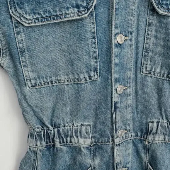 Free People Marci Denim Short Sleeve Jumpsuit - Picture 3 of 7